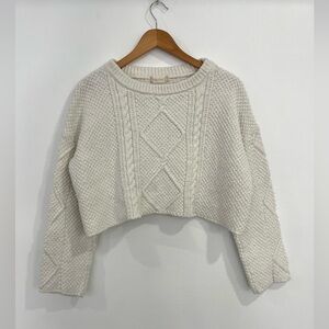 Altar’d State Cropped Cable Knit Sweater Size Large Cotton